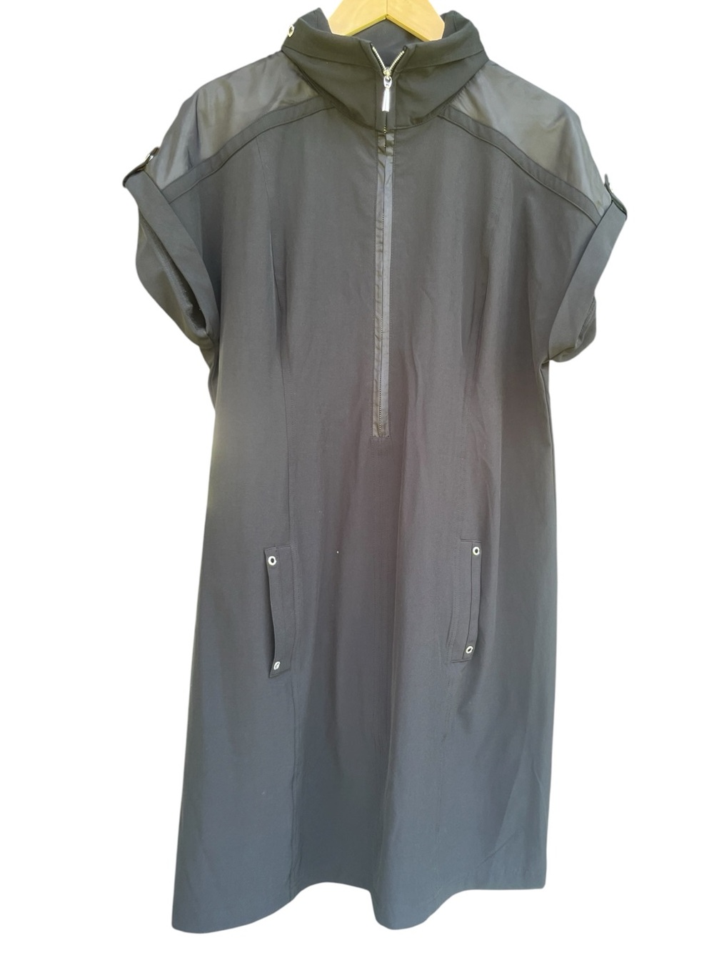 CHICO’S ZENERGY Neema Half Zip Hooded Dress Size 3 Black Travel